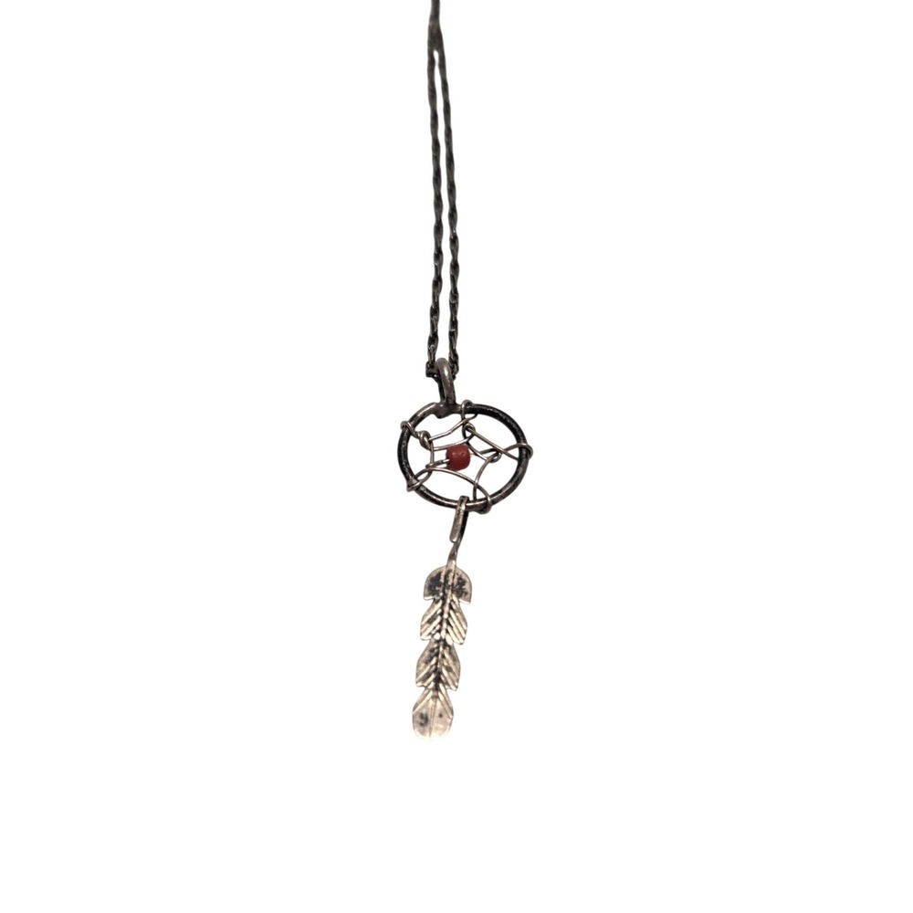 Native Dreamcatcher‎ Necklace Unisex OS Silver Red Feather Charm Boho Western
